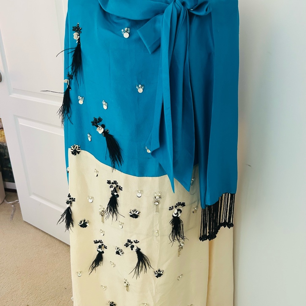 Embellished Blue and Cream Dress - Picture 5 of 5